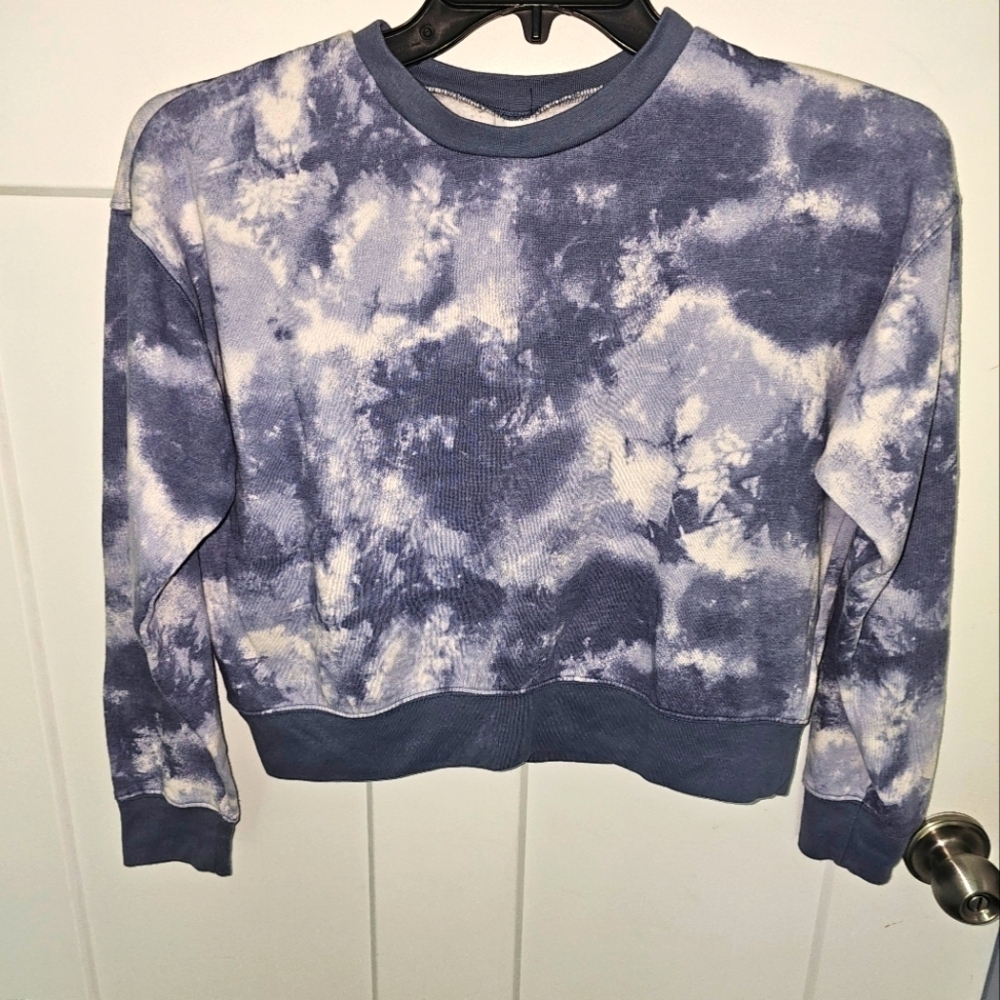 Abound Blue Tie-Dye Cropped Sweatshirt Size M Lounge Pullover